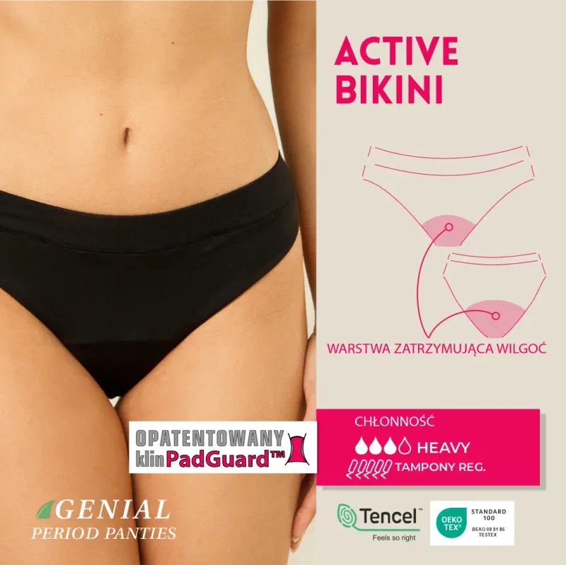 Majtki menstruacyjne Active Bikini - czarne