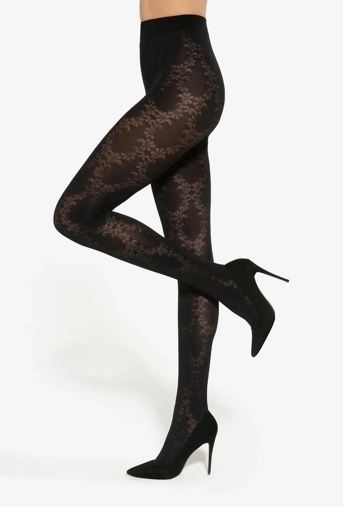 Rajstopy Floral W.01 50 Den - nero
