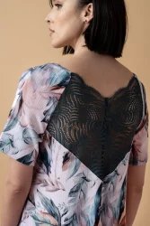 Sonnet koszula z krótkim rękawem i koronką – druk pióra