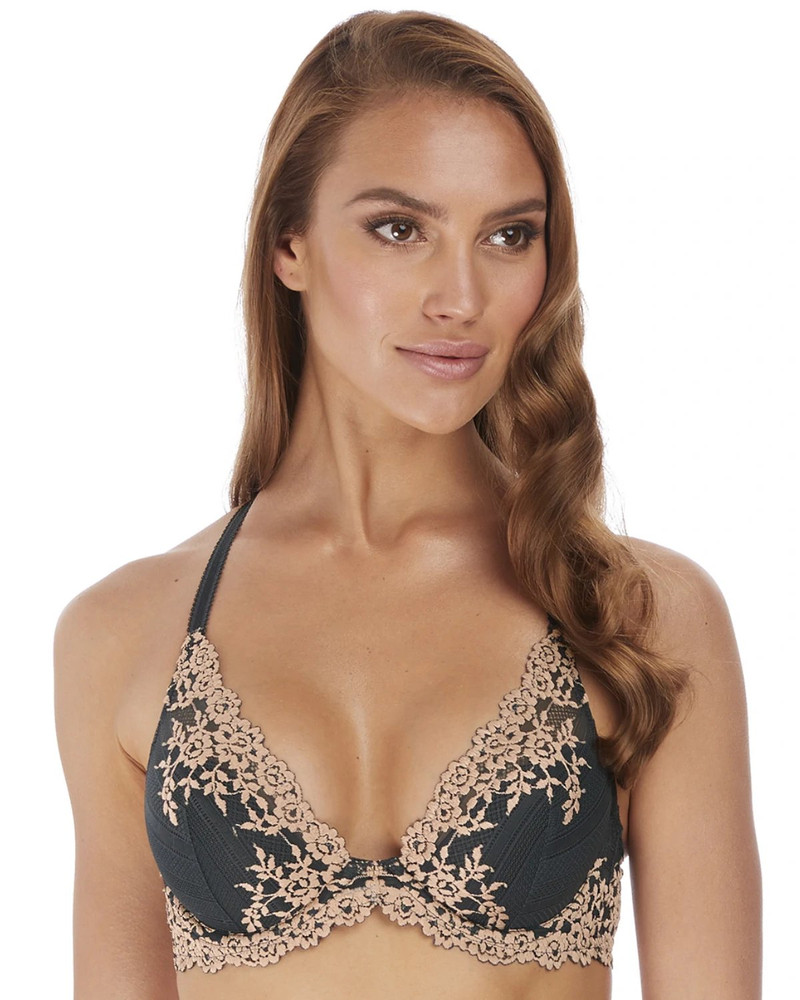 Wacoal Embrace Lace koronkowy biustonosz plunge - hebanowo / piaskowy